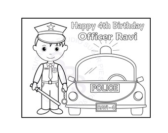 Personalized Printable Policeman Birthday Party Favor Childrens Kids Coloring Page Book Activity PDF Or JPEG File