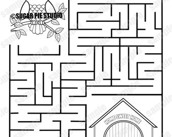 Personalized Printable Owl Birthday Party Favor Childrens Kids Coloring Page Maze Activity PDF Or JPEG File