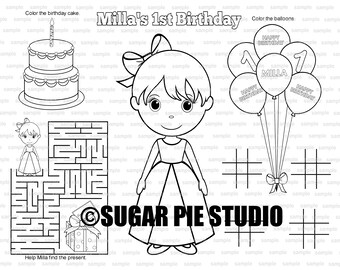 Personalized First Coloring Page Birthday Party Favor Colouring Activity Sheet Personalized Printable Template