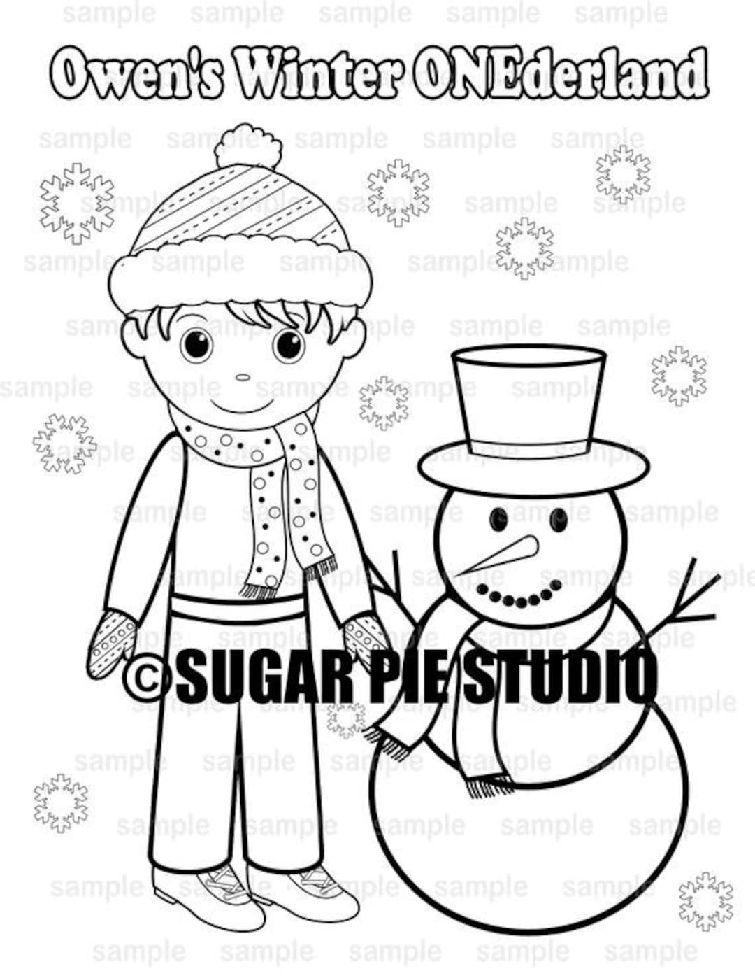 Personalized Winter Onederland Coloring Page Birthday Party Favor