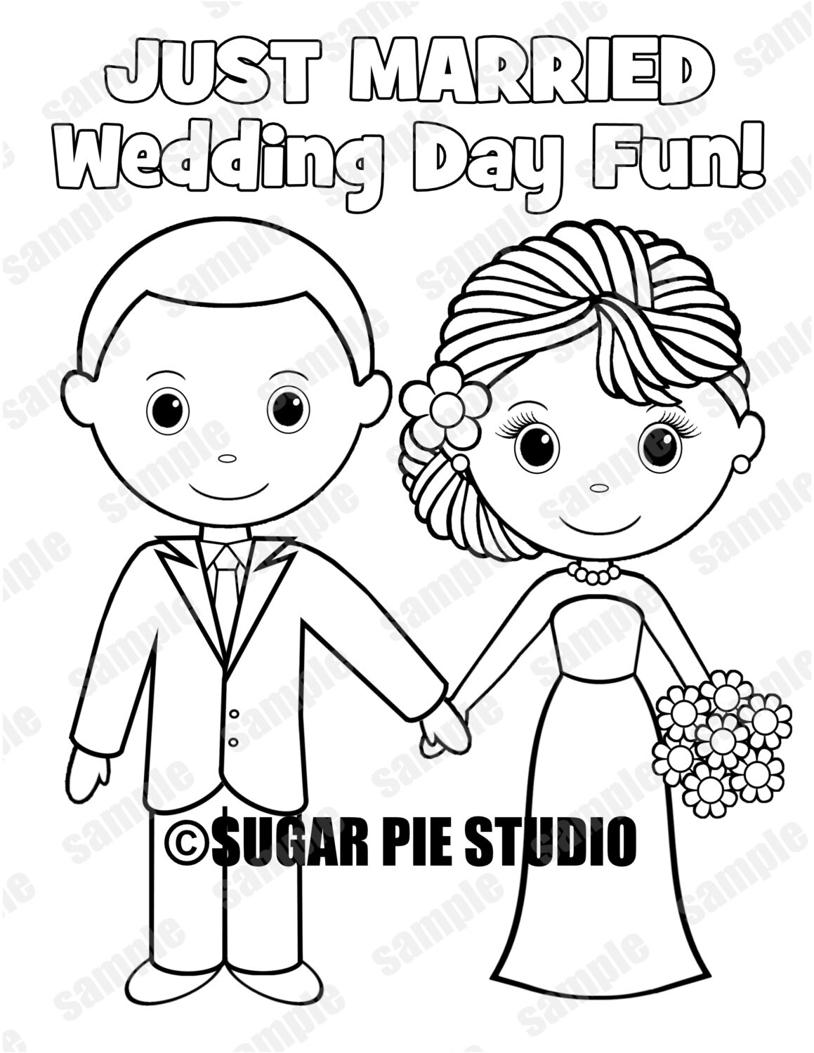 Download INSTANT DOWNLOAD Printable Bride Groom Wedding coloring page activity page Party Favor childrens ...