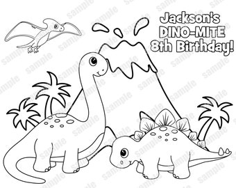 Personalized Printable Dinosaur Dino Dino-mite T-rex  Birthday Party Favor childrens kids coloring page activity PDF or JPEG file