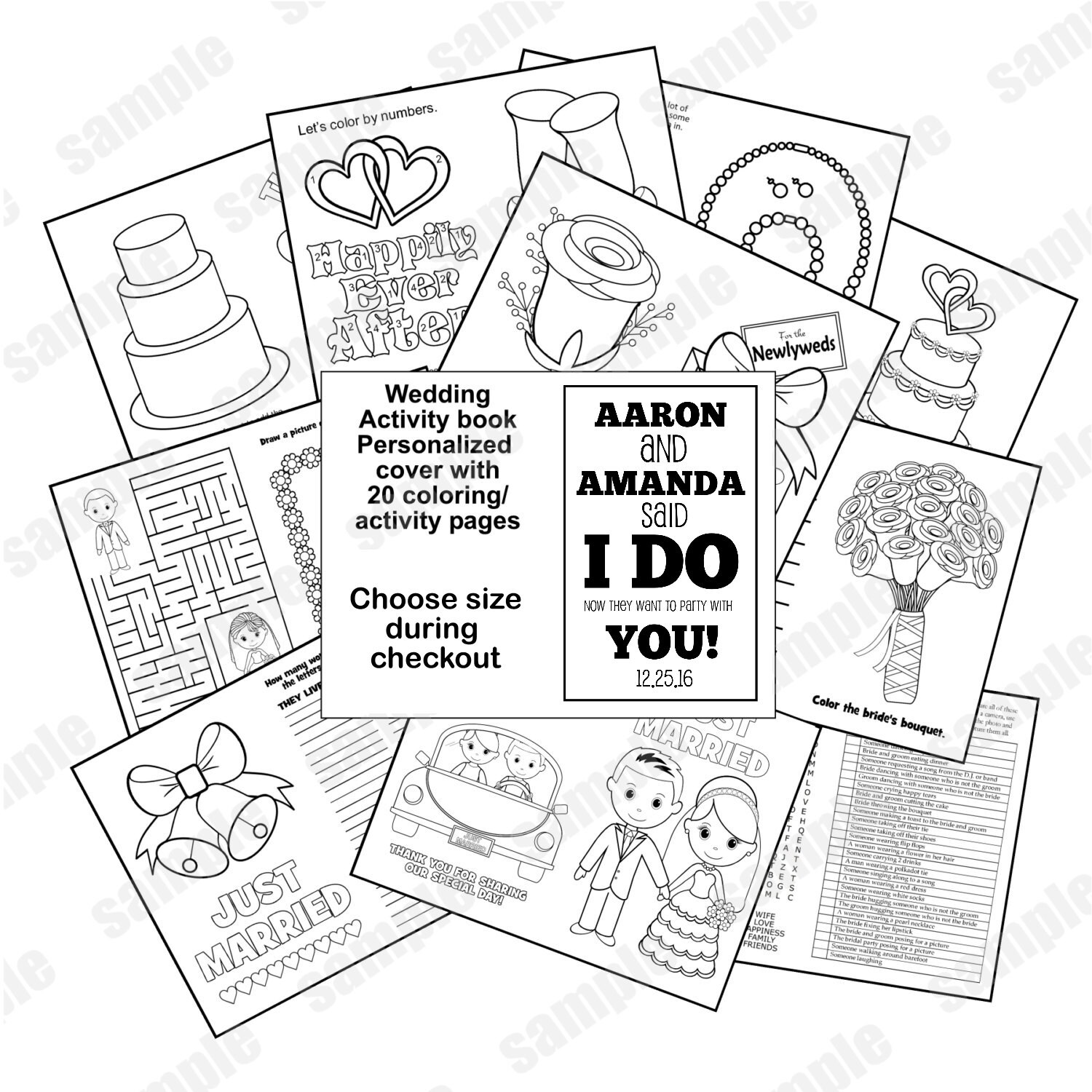 Wedding coloring book activity Reception childrens Favor Kids table