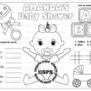 Baby shower coloring Page placemat 8.5x11 Childrens coloring page activity PDF or JPEG file