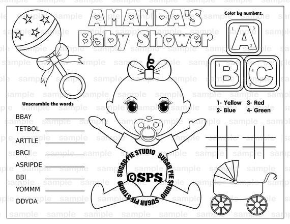 Baby Shower Coloring Page Placemat 8.5x11 Childrens Coloring | Etsy