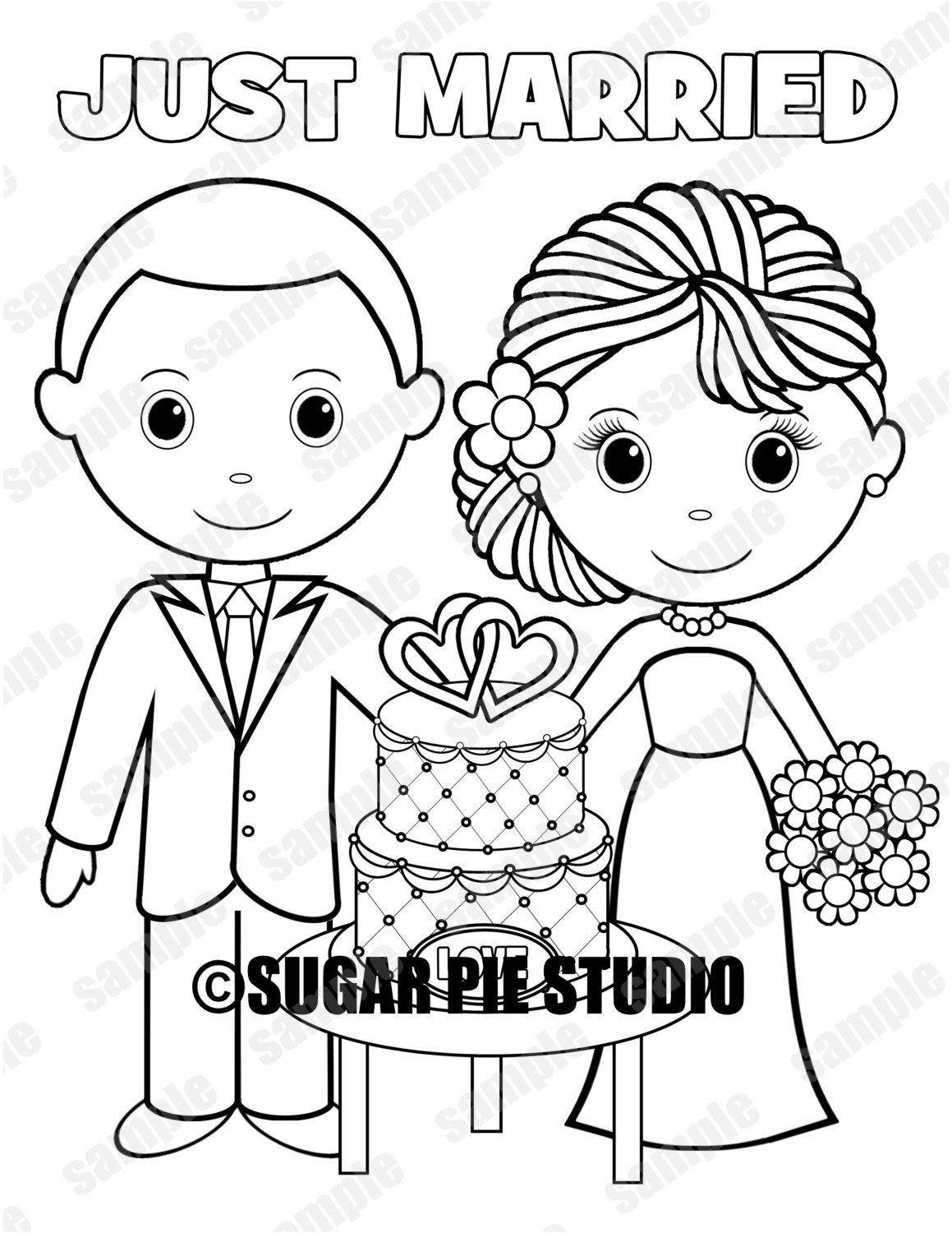 Download INSTANT DOWNLOAD Printable Bride Groom Wedding coloring page activity page Party Favor childrens ...