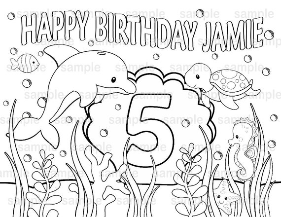 Personalized Printable Under The Sea Birthday Party Favor Childrens Kids Coloring Page Activity PDF Or JPEG