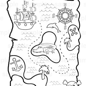 Page de coloriage personnalisée de carte de trésor de pirate Feuille d'activité de coloration de faveur de fête d'anniversaire