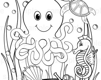 Personalized Under the sea Coloring Page Birthday Party Favor Colouring Activity Sheet Personalized Printable Template