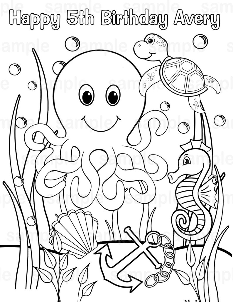 Personalized Under the sea Coloring Page Birthday Party Favor Colouring Activity Sheet Personalized Printable Template image 1