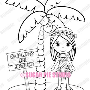 Personalized Luau Coloring Page Birthday Party Favor Colouring Activity Sheet Personalized Printable Template