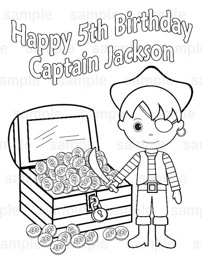 Personalized Mermaid Pirate Coloring Page Birthday Party Favor Colouring Activity Sheet Personalized Printable Template image 2