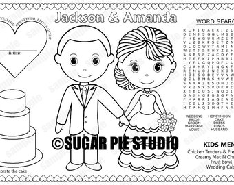 PRINTABLE Personalized Wedding Favor Menu Placemat Childrens coloring page activity PDF or JPEG file