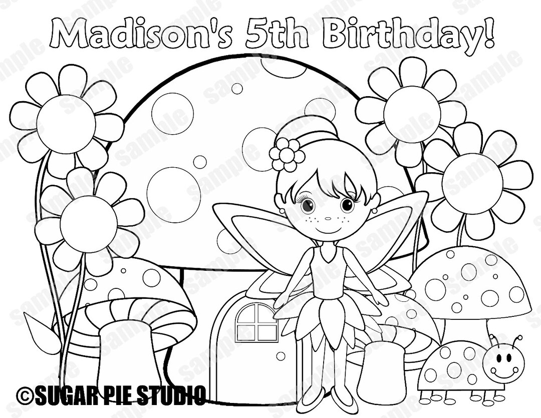 Personalized Fairy Coloring Page Birthday Party Favor Colouring ...