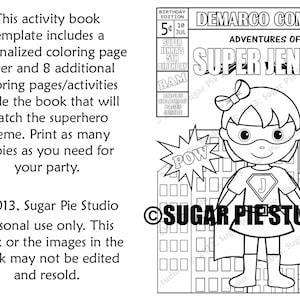 Superhero Birthday Party Favor Coloring Book Gift Personalized Printable Template Colouring Activity