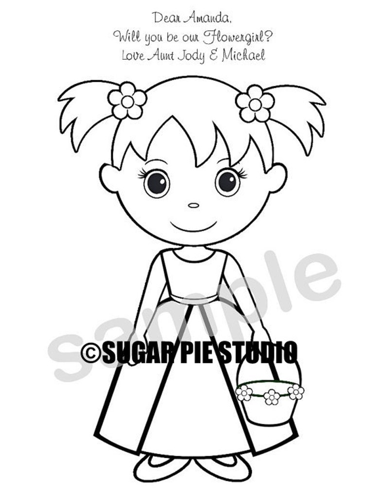 Personalized Printable Flowergirl Wedding Party Favor childrens kids coloring page book activity PDF or JPEG file image 1