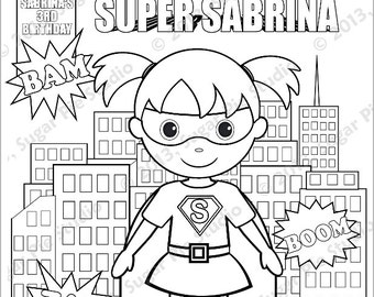 Personalized SuperHero Coloring Page Birthday Party Favor Colouring Activity Sheet Personalized Printable Template