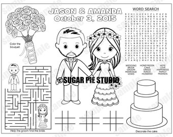 Wedding Favor childrens kids coloring page activity Personalized Printable PDF or JPEG file