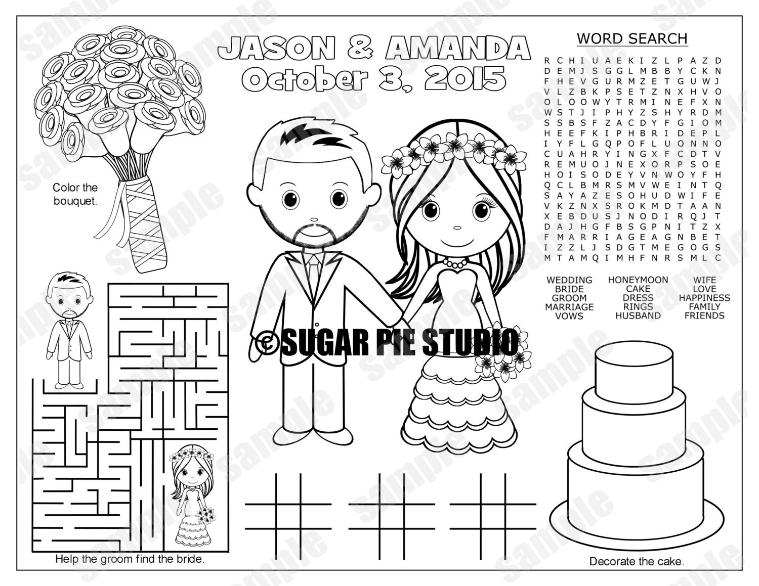 Wedding Favor Childrens Kids Coloring Page Activity picture