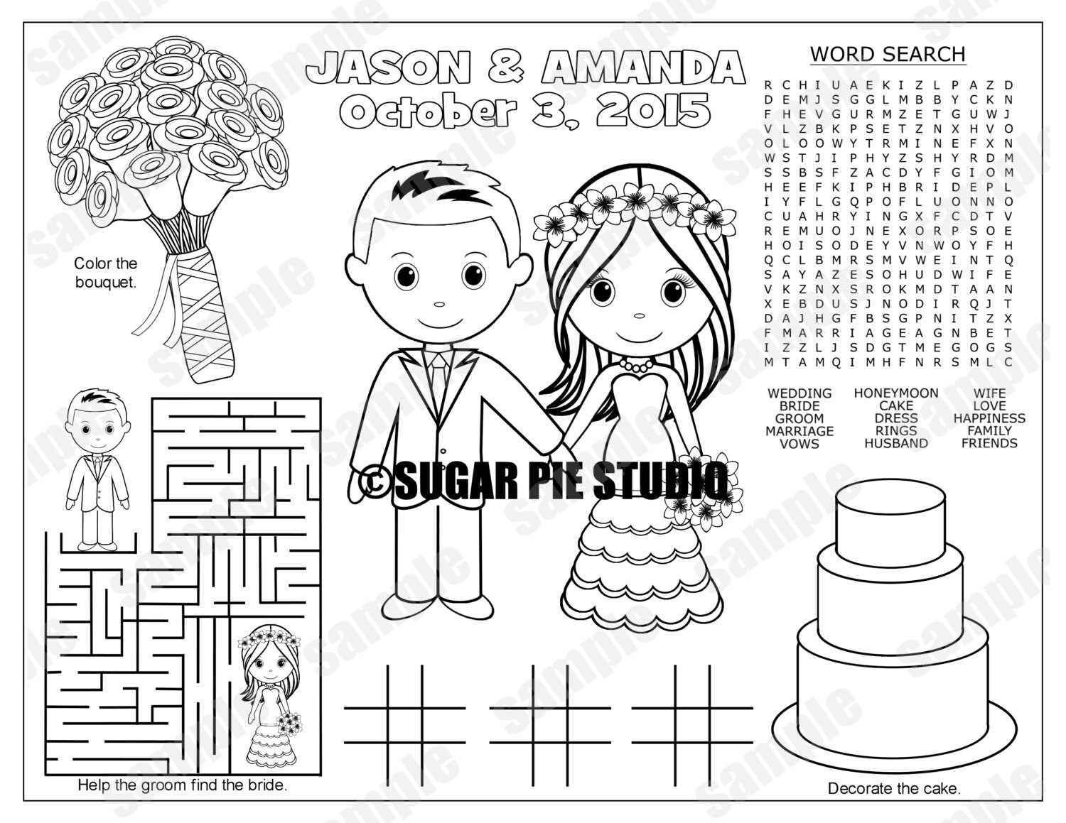 Wedding Favor Childrens Kids Coloring Page Activity Etsy