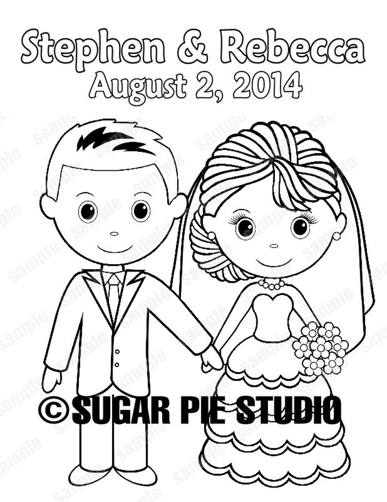 Personalized Printable Bride Groom Wedding Party Favor childrens kids coloring page activity PDF or JPEG file image 1