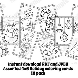 Cartões de colorir de Natal Pacote com 10 páginas para colorir sortidas 4x6 Download instantâneo PDF e JPEG incluídos