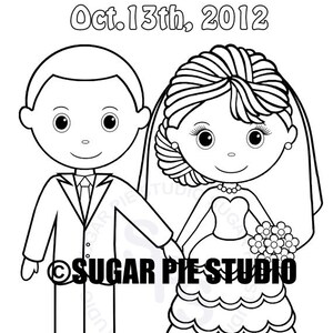 Personalized Printable Bride Groom Wedding Party Favor childrens kids coloring page activity PDF or JPEG file image 1