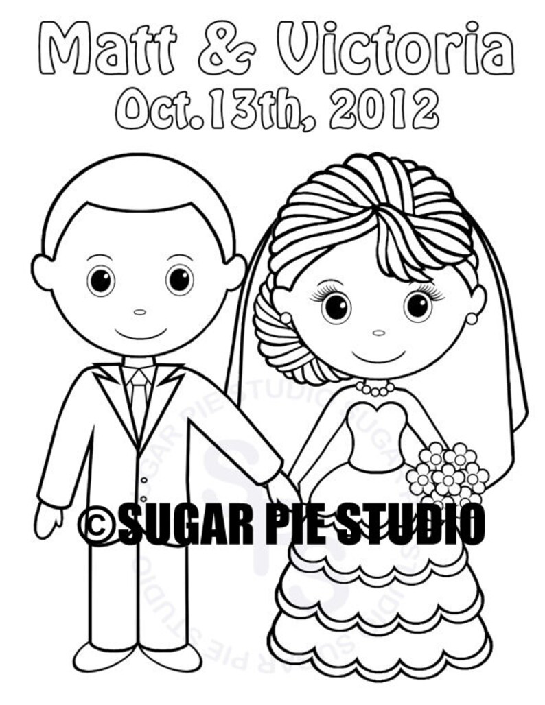 Personalized Printable Bride Groom Wedding Party Favor childrens kids coloring page activity PDF or JPEG file image 1