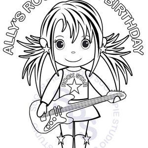 Personalized Rockstar Coloring Page Birthday Party Favor Colouring Activity Sheet Personalized Printable Template image 1