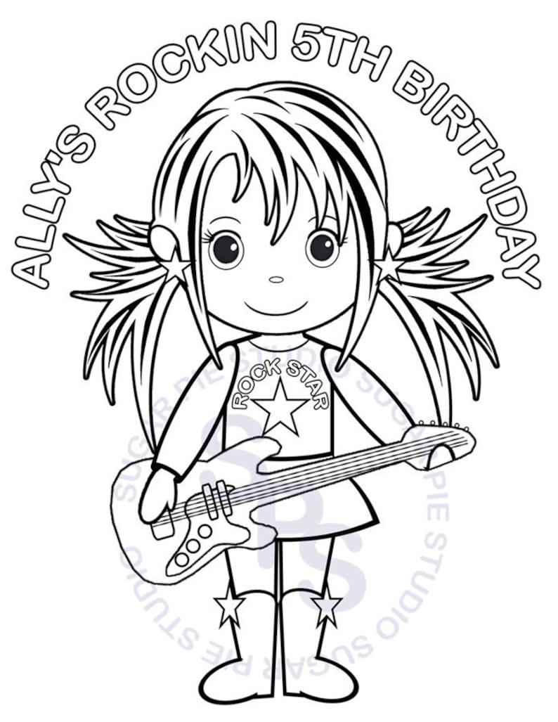 Personalized Rockstar Coloring Page Birthday Party Favor Colouring Activity Sheet Personalized Printable Template image 1