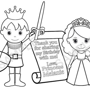 Personalized Printable Princess Prince Knight Scroll Birthday Party Favor childrens kids coloring page activity PDF or JPEG file image 2