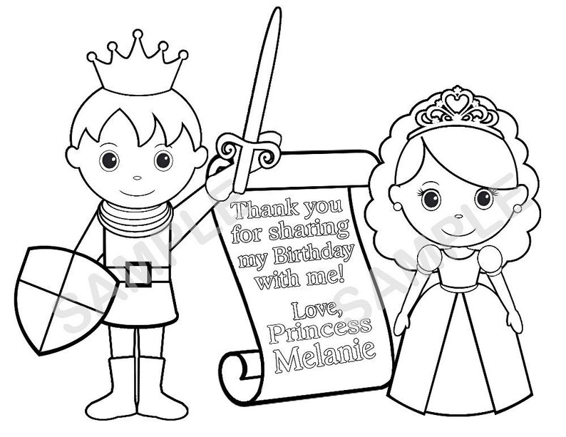 Personalized Printable Princess Prince Knight Scroll Birthday Party Favor childrens kids coloring page activity PDF or JPEG file image 2