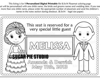 PRINTABLE Personalized Wedding Favor Placemat Childrens coloring page activity PDF or JPEG file