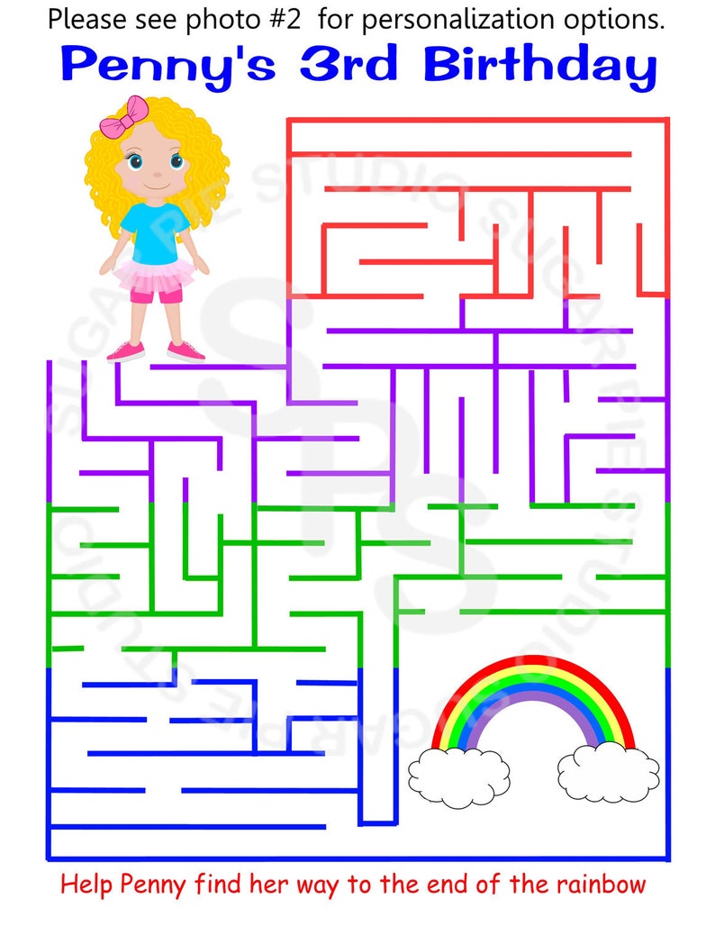 Printable Personalized Rainbow Activity Maze Girl Sheet Party | Etsy