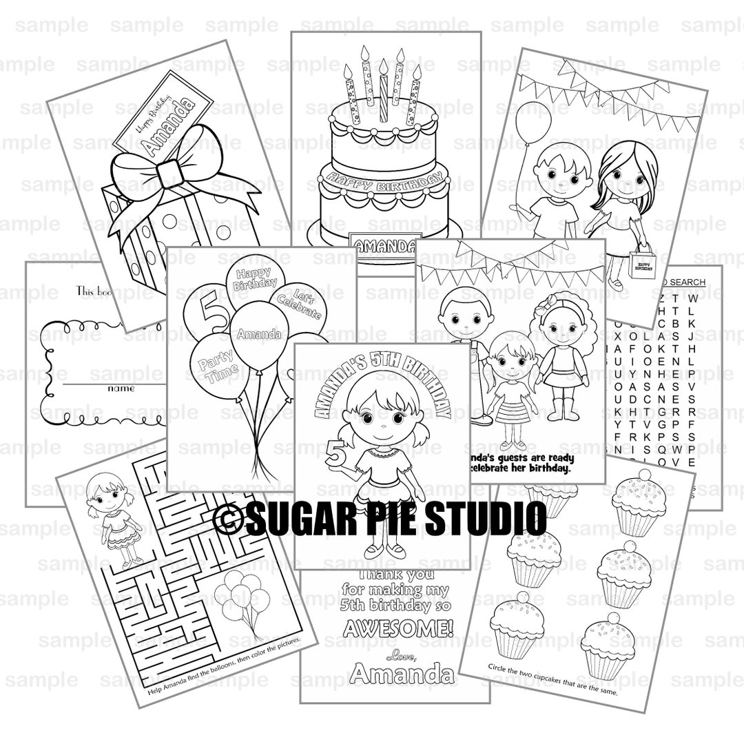 Birthday Party Favor Coloring Book Gift Personalized Printable Template