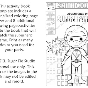 Superhero Birthday Party Favor Coloring Book Gift Personalized Printable Template Colouring Activity