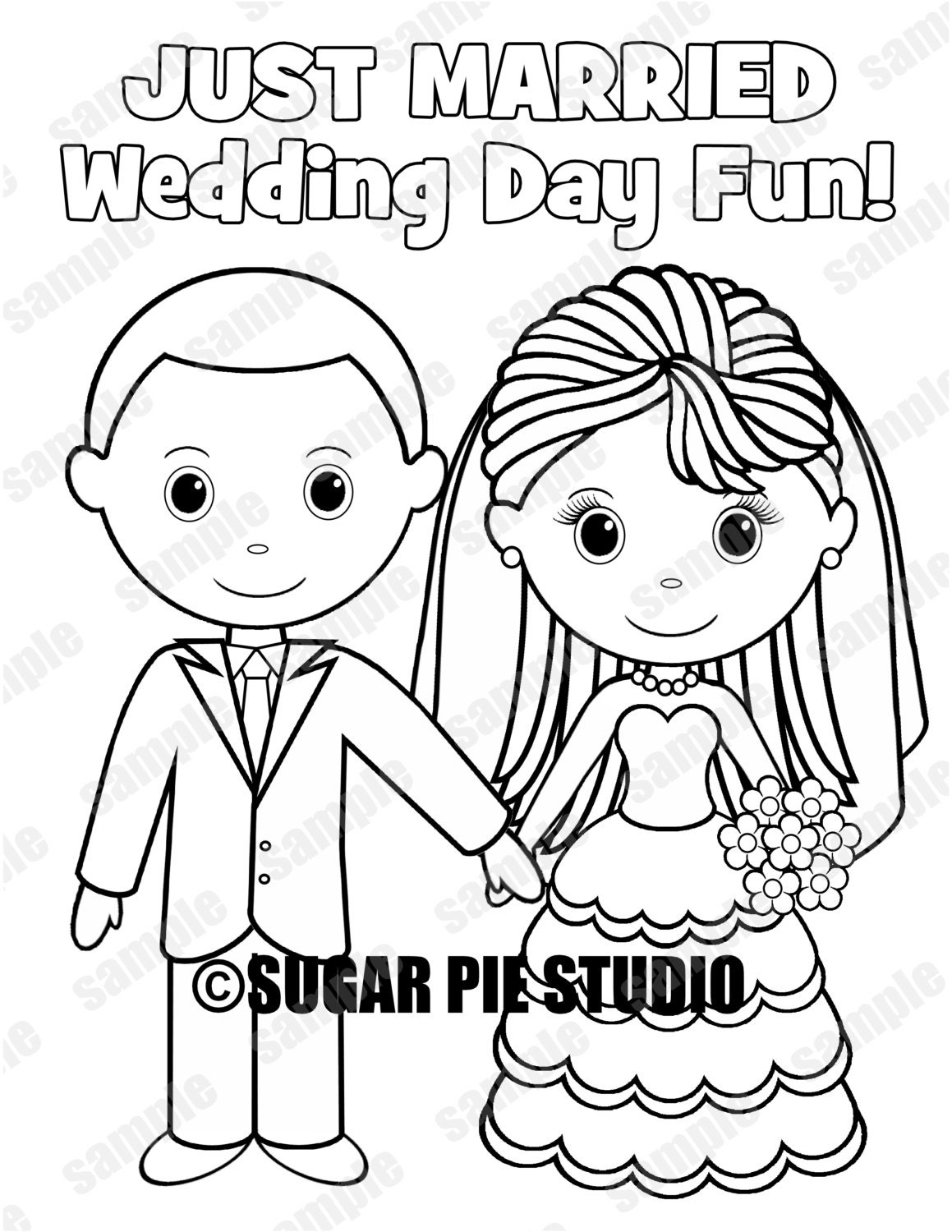 Download INSTANT DOWNLOAD Printable Bride Groom Wedding coloring page activity page Party Favor childrens ...