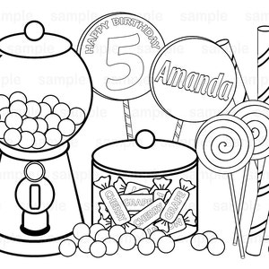 Personalized Sweet Shoppe Candy Coloring Page Birthday Party Favor Colouring Activity Sheet Personalized Printable Template