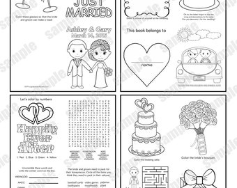 Mini Printable Personalized Wedding coloring activity book  Favor Kids 4.25 x 5.5  PDF or JPEG TEMPLATE