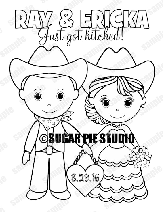 Western Country Cowboy Wedding coloring activity book Printable  Personalized Favor Kids 8.5 x 11 PDF or JPEG TEMPLATE