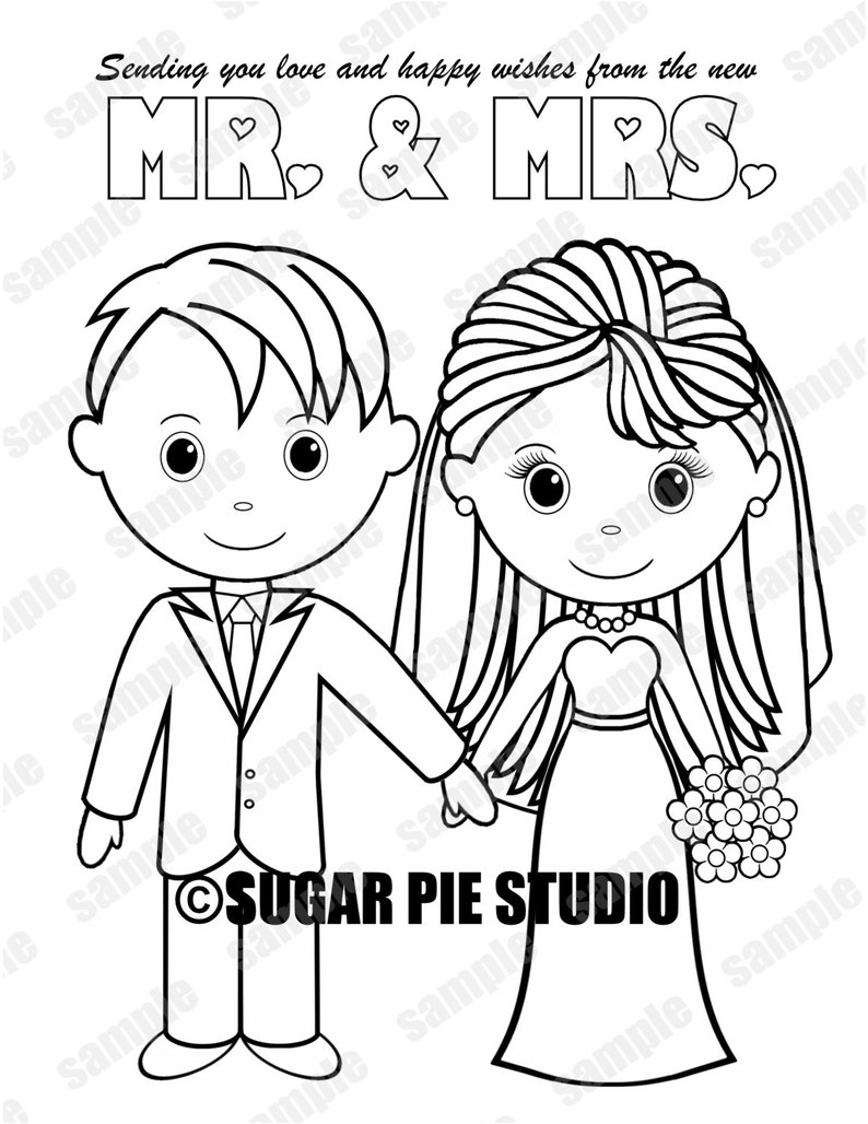 INSTANT DOWNLOAD Printable Bride Groom Wedding coloring page activity page Party Favor childrens kids pdf and jpeg