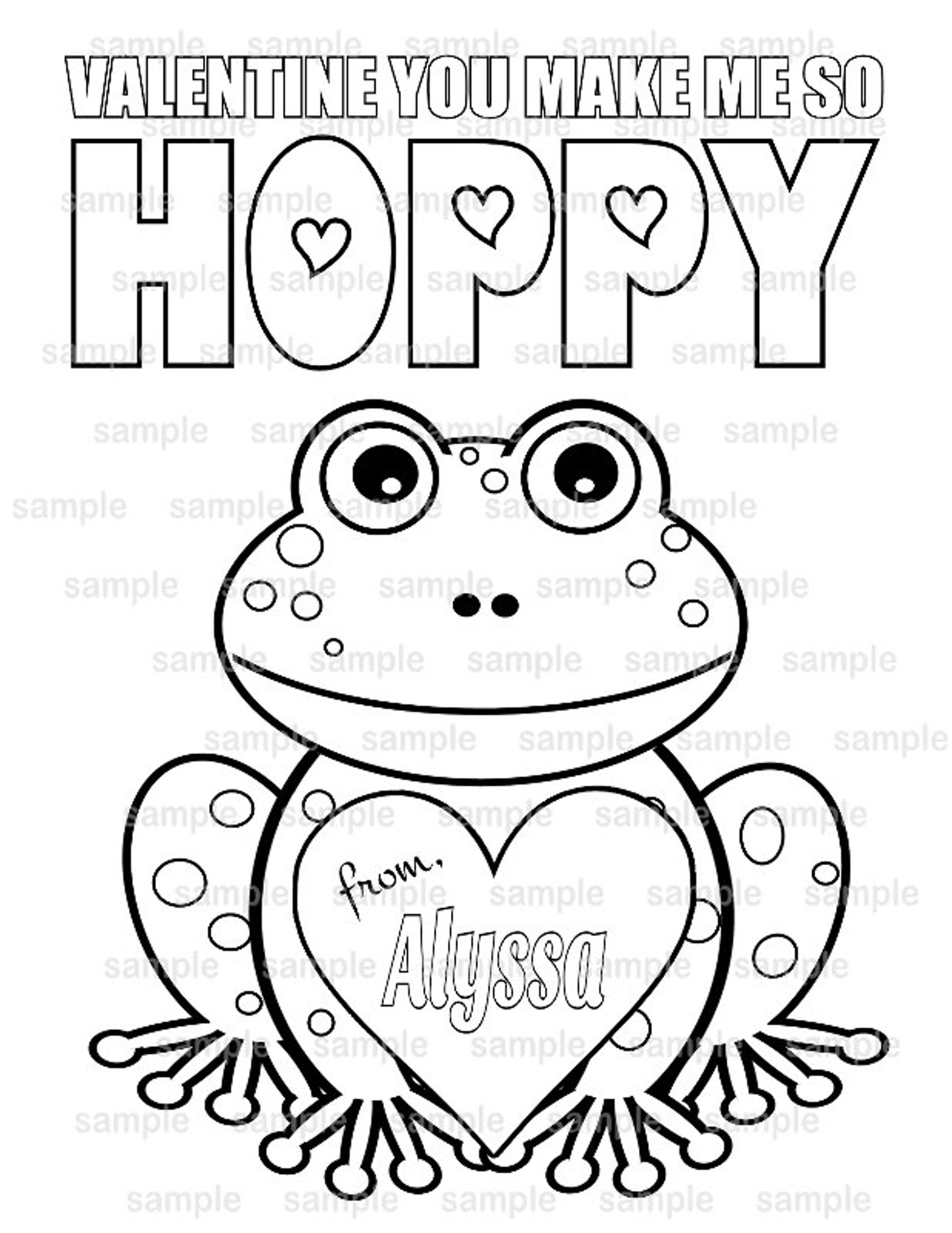 Personalized PRINTABLE Valentine's Day Frog Coloring Page | Etsy