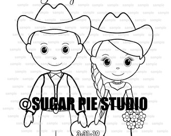 Country Western Wedding coloring activity book Printable Personalized Favor Kids 8.5 x 11  PDF or JPEG TEMPLATE