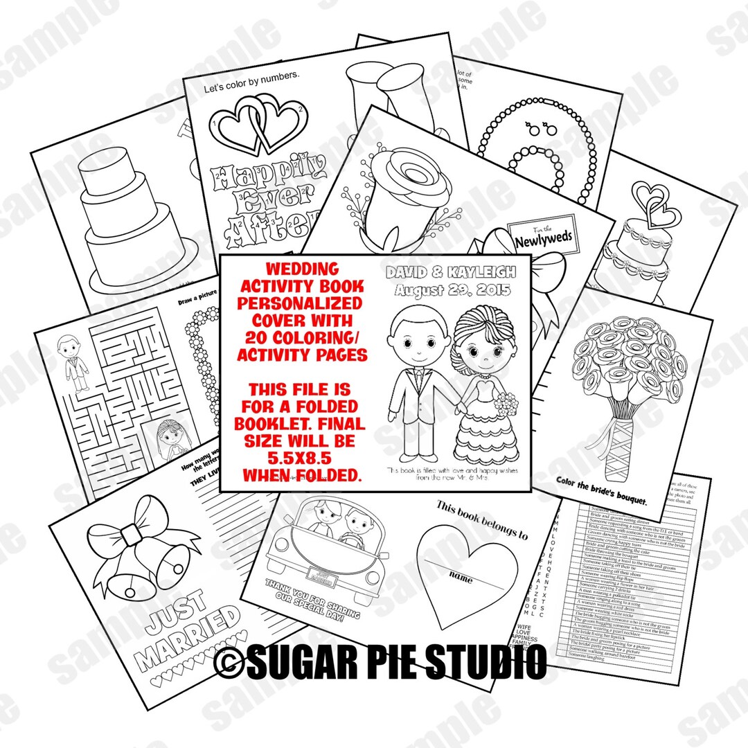 Wedding Coloring Activity Book Printable Personalized Favor Kids 5.5x8