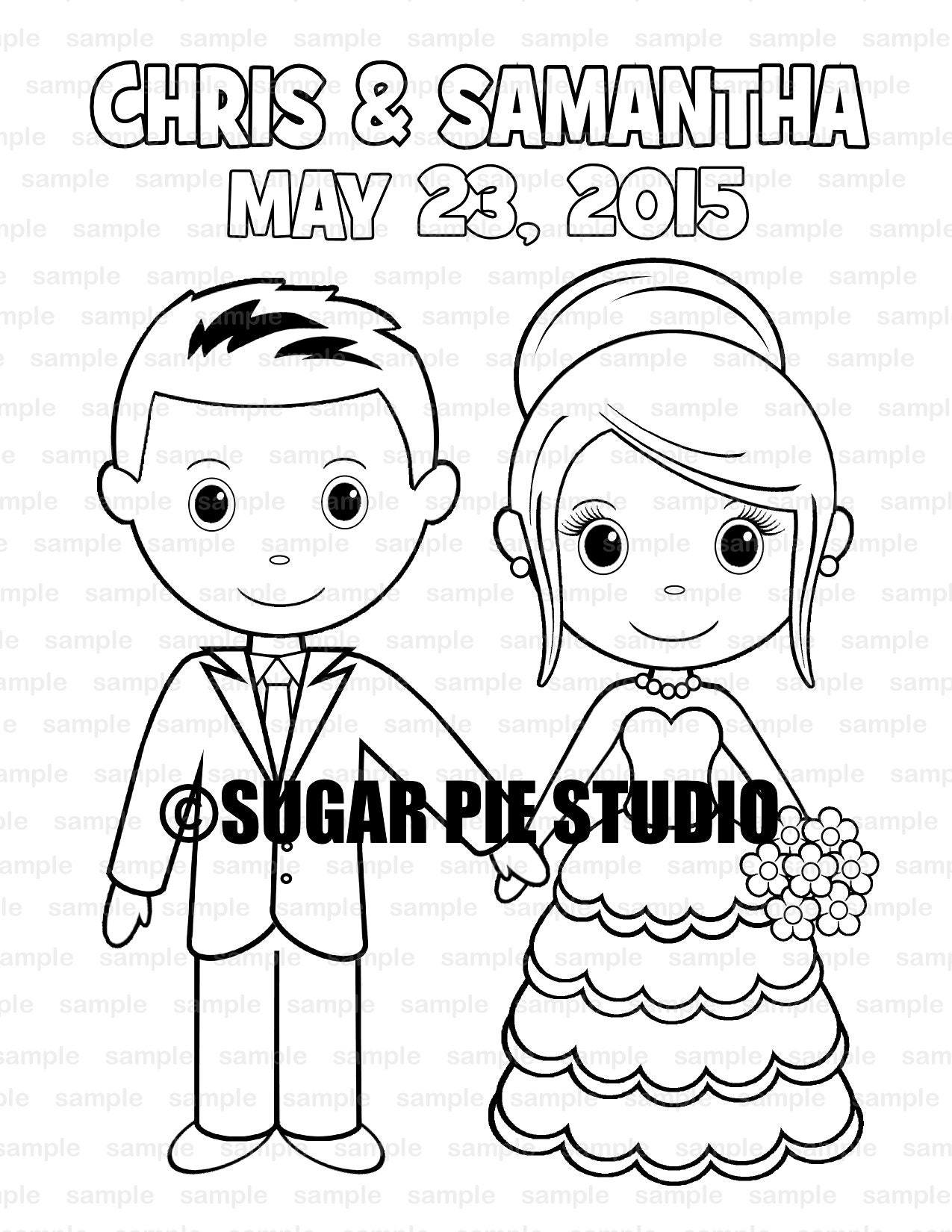 Download Wedding coloring page activity Personalized Printable PDF or JPEG file