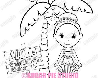 Personalized Luau Coloring Page Birthday Party Favor Colouring Activity Sheet Personalized Printable Template
