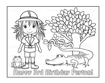 Personalized Jungle Coloring Page Birthday Party Favor Colouring Activity Sheet Personalized Printable Template
