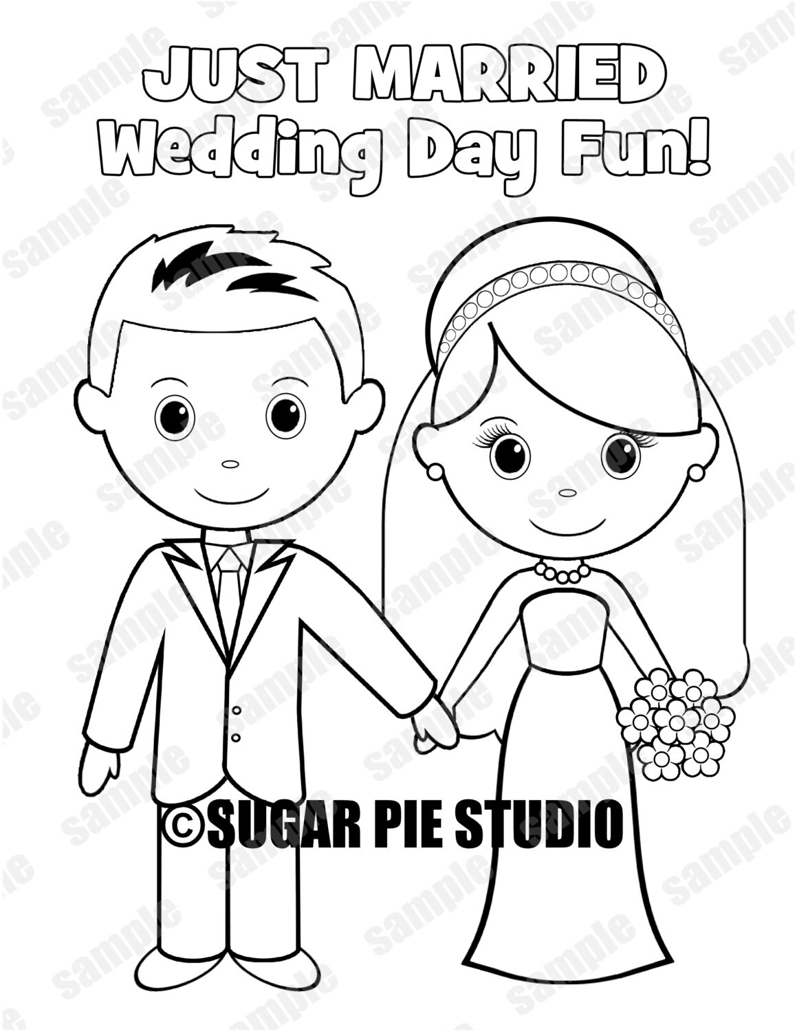 Download INSTANT DOWNLOAD Printable Bride Groom Wedding coloring page activity page Party Favor childrens ...