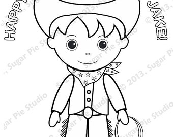 Personalized Cowboy Coloring Page Birthday Party Favor Colouring Activity Sheet Personalized Western Printable Template