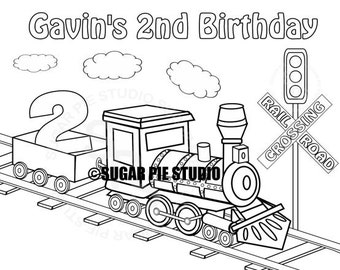 Personalized Train Coloring Page Birthday Party Favor Colouring Activity Sheet Personalized Printable Template